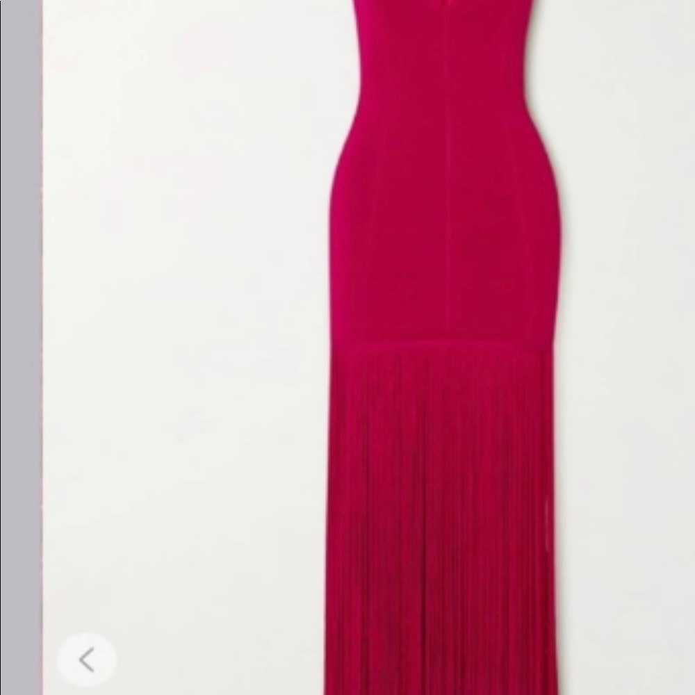 Herve Leger pink fringe dress